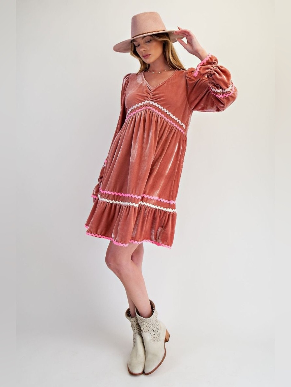 $22 Final Price! 🛍️ Easel Sugar & Spice Gingerbread Velvet Tunic Dress Boho New - Picture 3 of 9